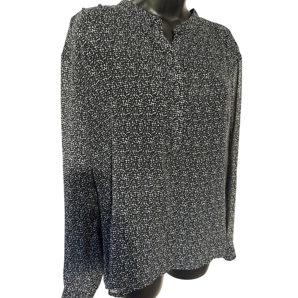 a.n.a Black White‎ Print Long Sleeve Top Blouse Career Casual Women's M
